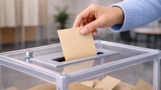 Main déposant un bulletin de vote dans une urne, illustrant l’inscription électorale et la procuration